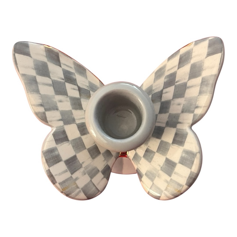 MacKenzie-Childs NWT, NIB Gorgeous Sterling Check Butterfly Candle Holders Set/2 - Picture 3 of 14